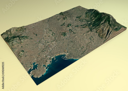 Mappa satellitare di Atene, Grecia, strade della città. Stradario e mappa del centro città. Sezione 3d photo
