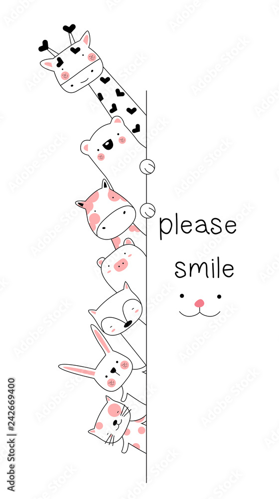 Cute baby animal cartoon hand drawn style Stock Vector | Adobe Stock