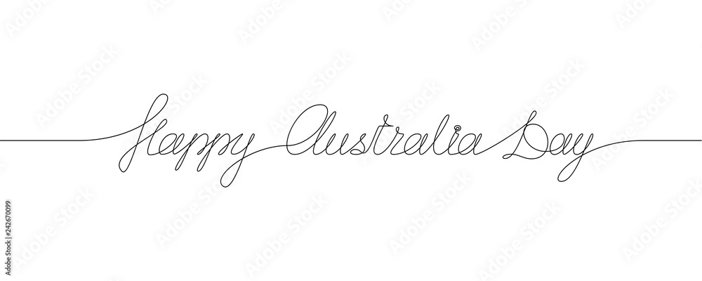 HAPPY AUSTRALIA DAY handwritten inscription. One line drawing of phrase