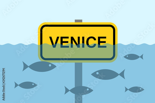 Venice is sinking under water because of rise and growth of sea level. City and town is disappearing. negative environmental and natural problem - climate change and global warming.