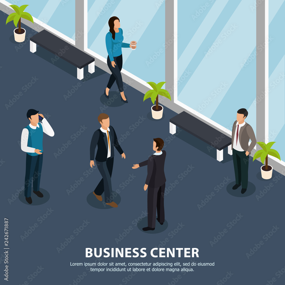 Fototapeta premium Business Center Isometric People Illustration