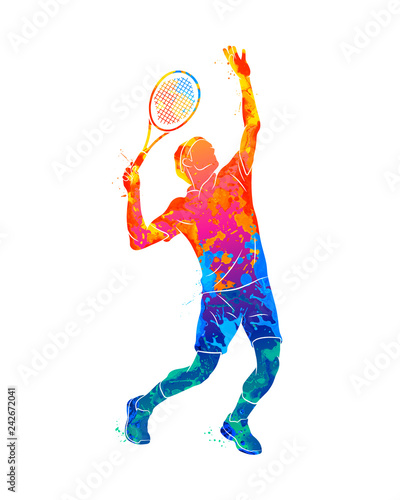 Abstract tennis player with a racket from splash of watercolors © kapona