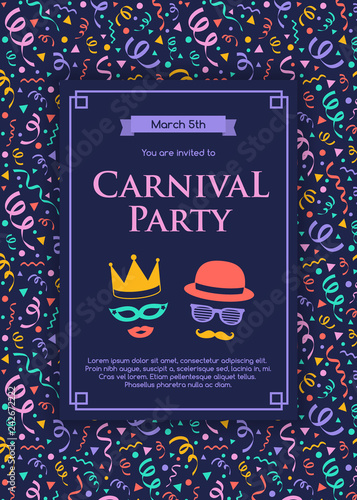 Fotografija Design of Carnaval Party invitation with colorful pattern. Vector
