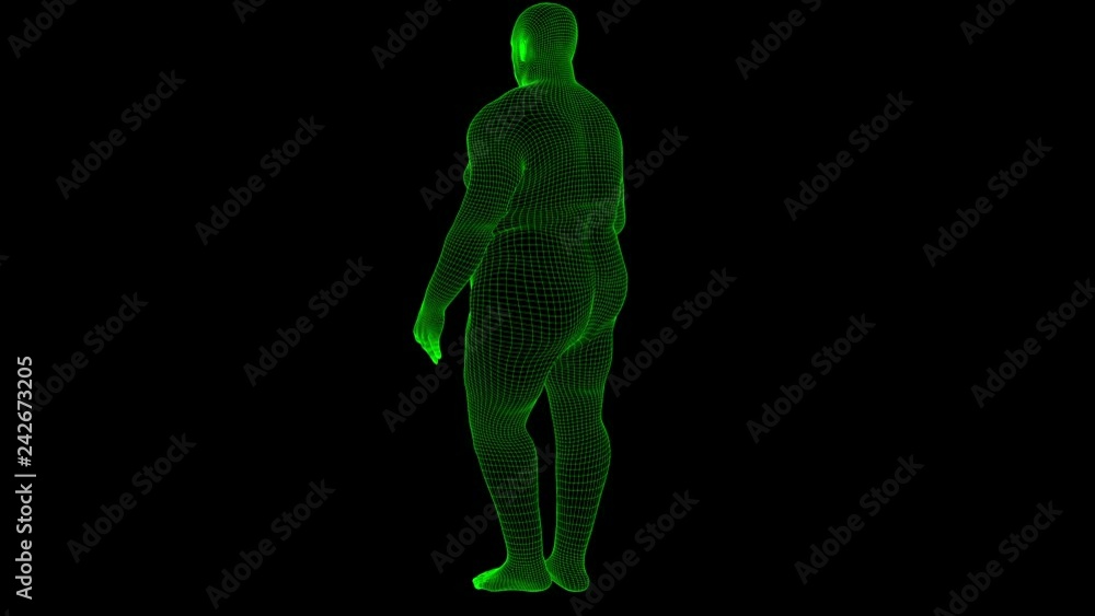 4K Futuristic Wireframe Android AI Obese Man Seamless Loop 4K Futuristic Wireframe Android AI Obese Man Seamless Loop
