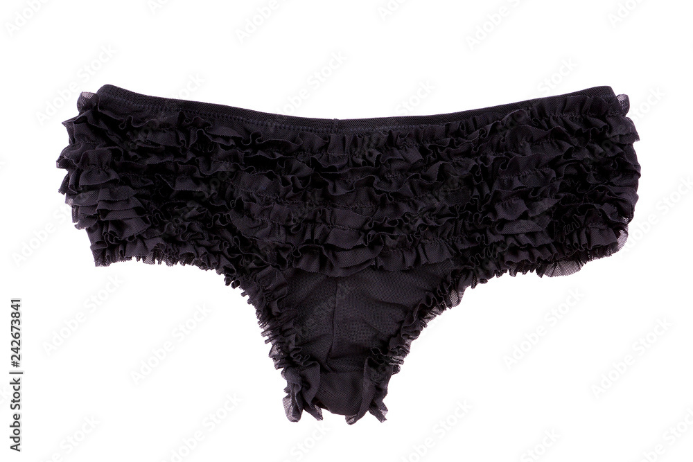 black frilled panties with ruffles. isolated on white background. black frilled panties with ruffles. isolated on white background.