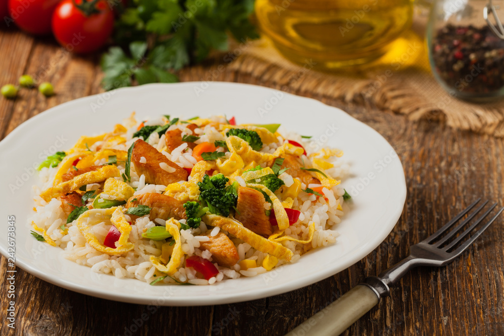 Fried rice with egg and vegetables. Fried rice with egg and vegetables.