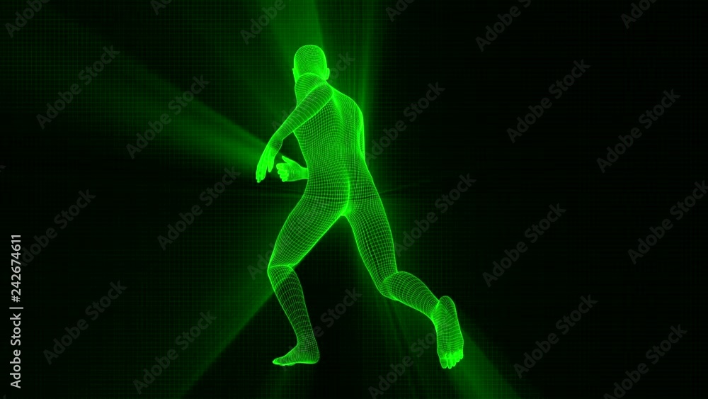 4K Futuristic Wireframe Android AI Shine Man Running Seamless Loop 4K Futuristic Wireframe Android AI Shine Man Running Seamless Loop