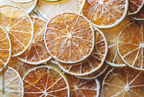 Dried colorful slices of lemon the lime