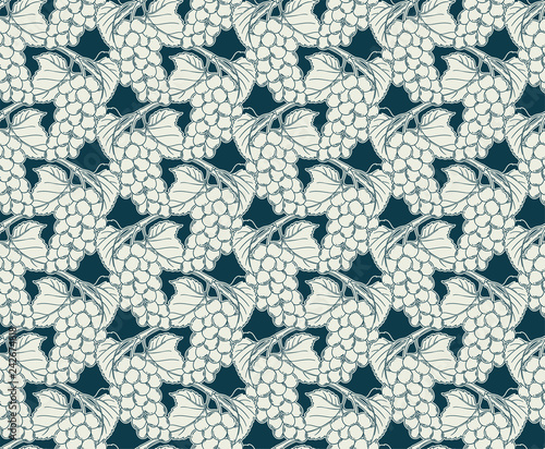 Vineyard grapes vines monochrome seamless pattern