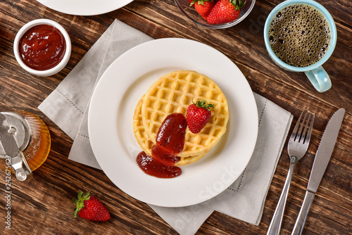 Wallpaper Mural Waffles and jam on breakfast table Torontodigital.ca