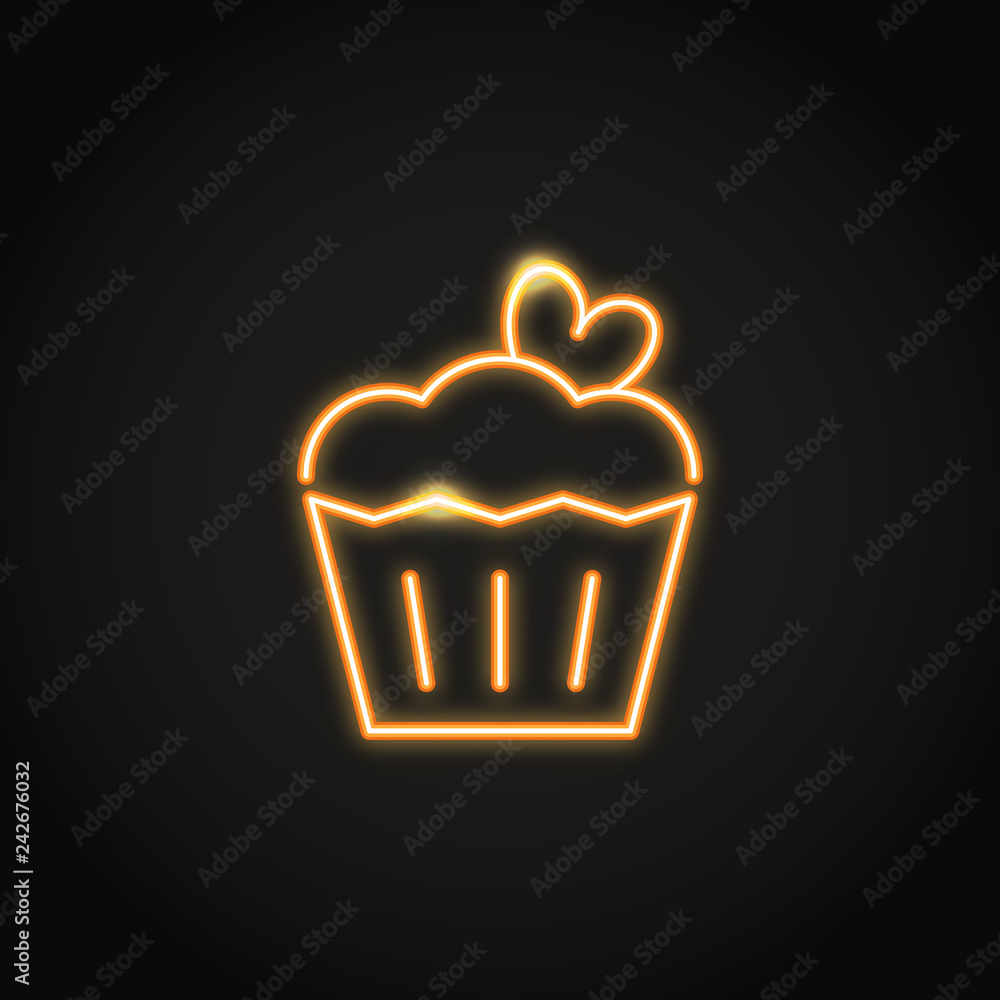 Birthday cake with heart glowing neon icon Birthday cake with heart glowing neon icon