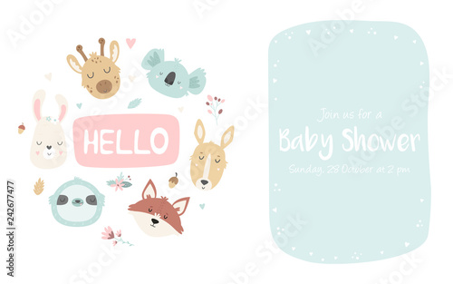 Baby Shower Invitation with cute animals.