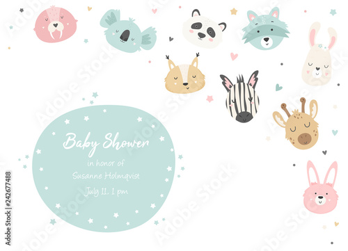 Baby Shower Invitation with cute animals.