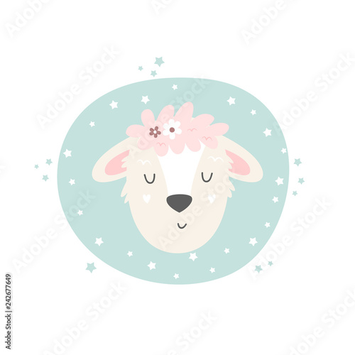 Lamb hand drawn face. Vector character.