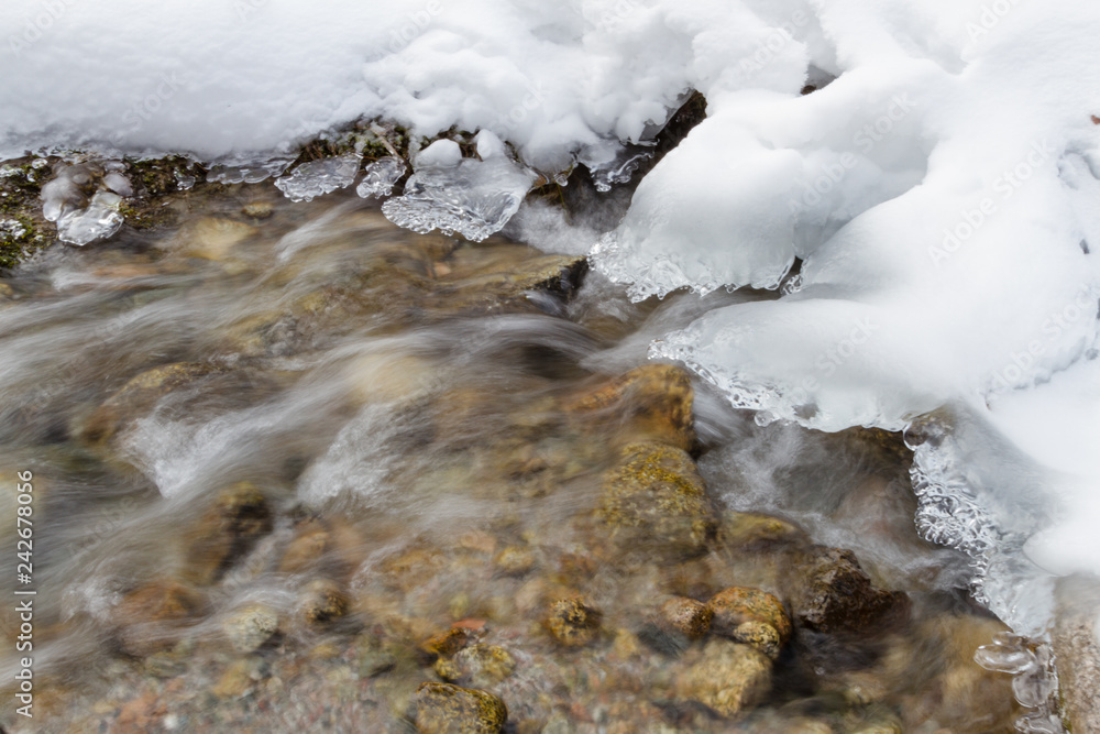 frozen clear water in a mountain stream