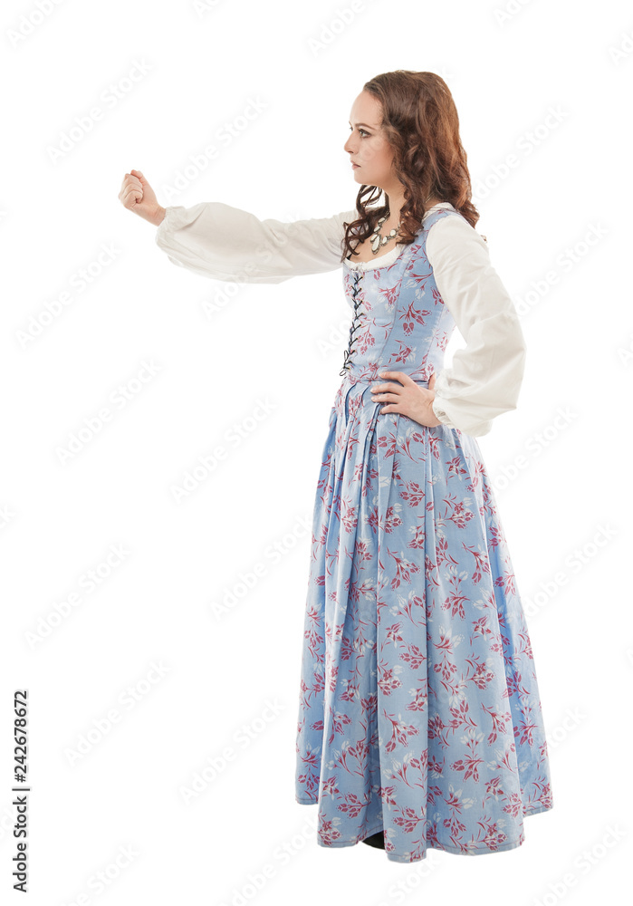 Chote Baccho Ki Xxx Videos - Young beautiful woman in long medieval dress holding something isolated.  Side pose Stock Photo | Adobe Stock