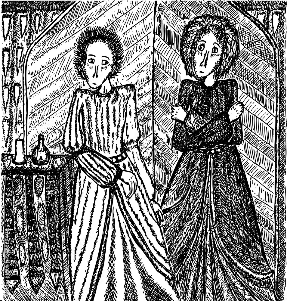 Fototapeta premium Vector illustration of two young witches