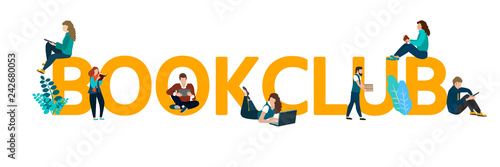 Vector logo concept of a book club with people reading.