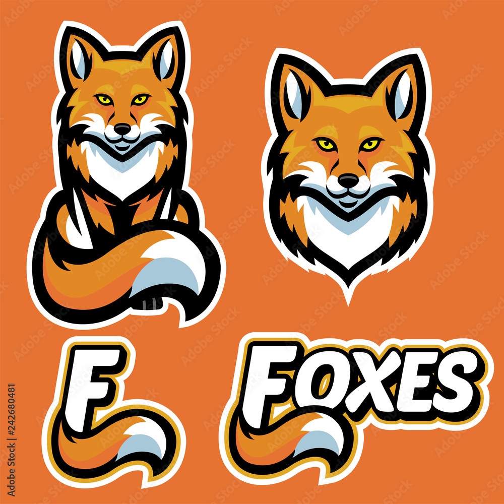 Naklejka premium zestaw znaków maskotka lisa