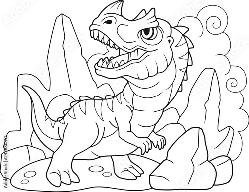 cute cartoon dinosaur ceratosaurus, coloring book, funny illustration