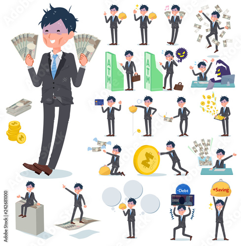 flat type Gray suit businessman Bad condition_money