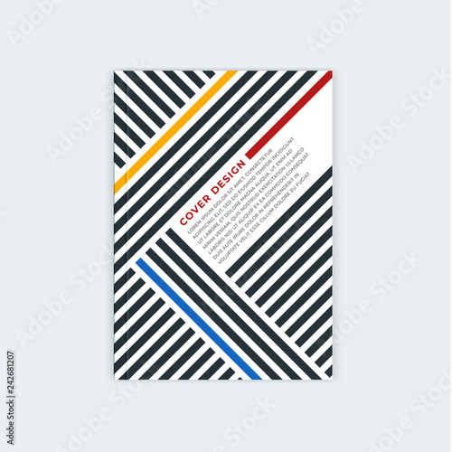 Minimalistic brochure template design. Flyer, booklet, annual report cover template. Modern diagonal abstract stripes. Place under the heading and text. Vector illustration