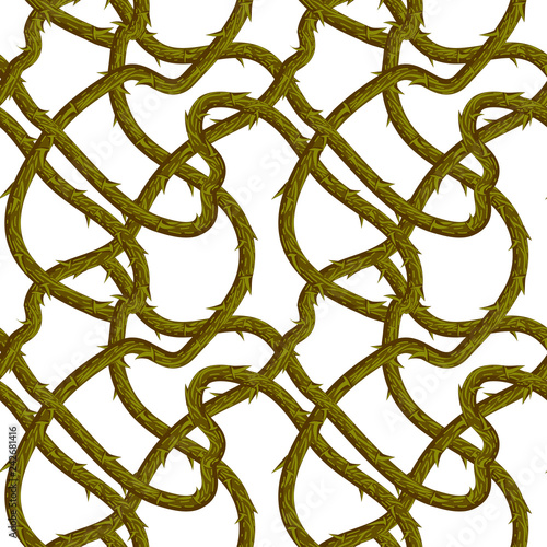 Spikes roses. Seamless pattern. Texture of prickly bush. Vector illustration.