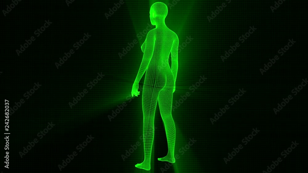 4K Futuristic Wireframe Android AI Shine Woman Standing Seamless Loop 4K Futuristic Wireframe Android AI Shine Woman Standing Seamless Loop