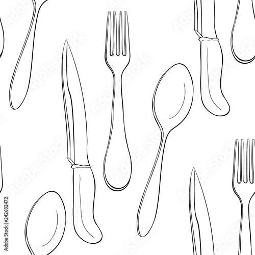 seamless pattern cutlery spoon fork knife. illustration