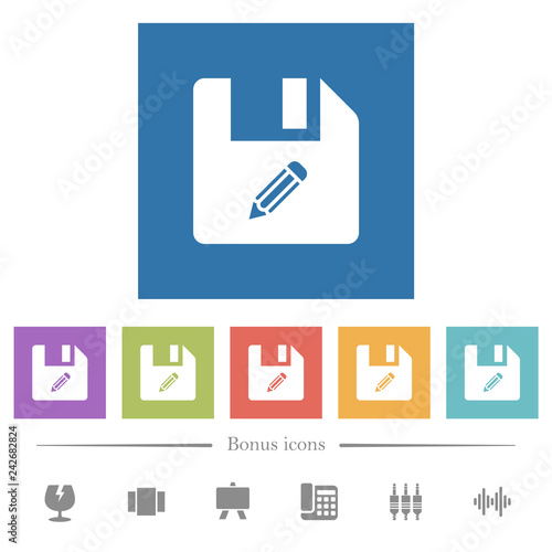 Edit file flat white icons in square backgrounds