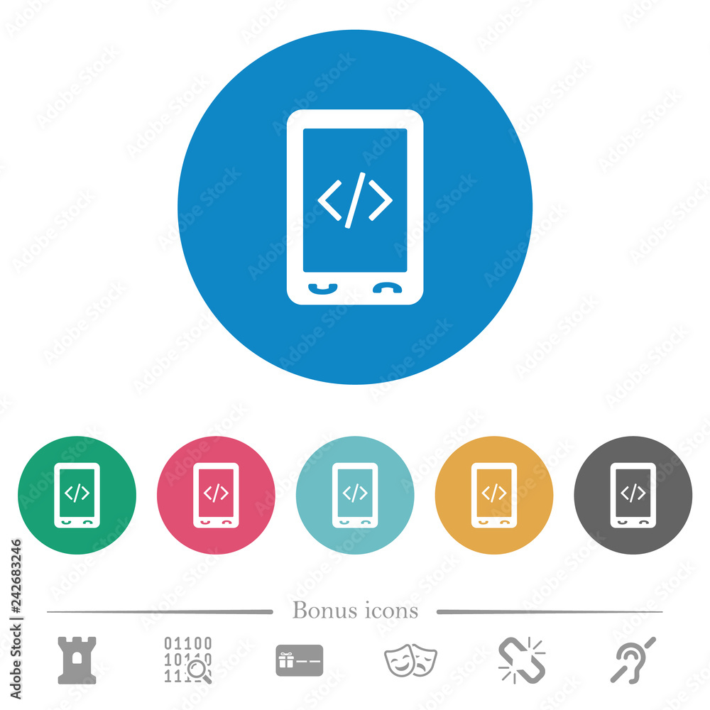 Mobile scripting flat round icons Mobile scripting flat round icons
