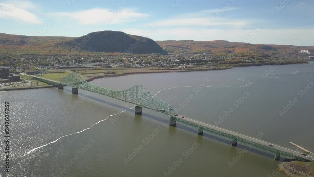 Aerial view of J.C. Van Horne Bridge that runs from Pointe-a-la-Croix, Quebec, to Campbellton, New Brunswick, Canada. Aerial view of J.C. Van Horne Bridge that runs from Pointe-a-la-Croix, Quebec, to Campbellton, New Brunswick, Canada.