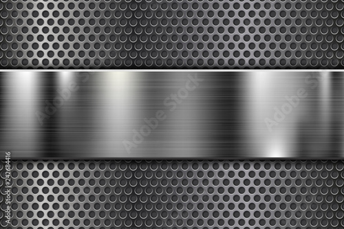 Perforated background with long metal shiny plate