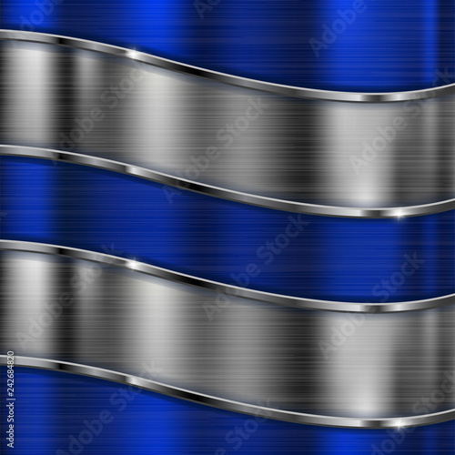 Blue brushed metal background with silver waves