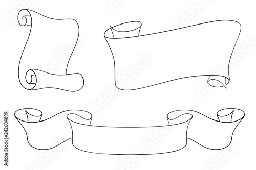 Paper and ribbon scrolls. Outline drawings set