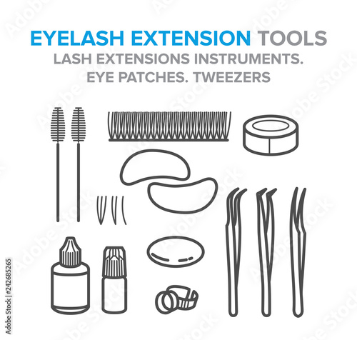 Eyelash extension tools. Lash extensions instruments. Eye patches. Tweezers