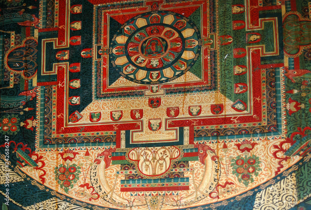 Mandala on the ceiling of the Tibetan monastery