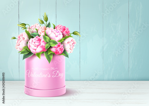 Vector rose flower box valentines day realistic
