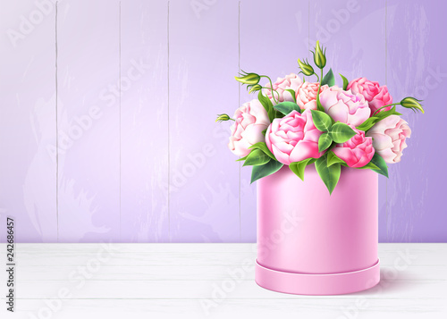 Vector rose flower box valentines day realistic