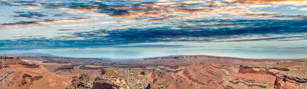 Aerial view of beautiful Dead Horse State Park in Canyonlands at sunset