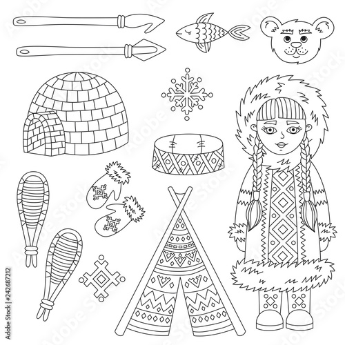 Eskimo arctic symbols and character vector set