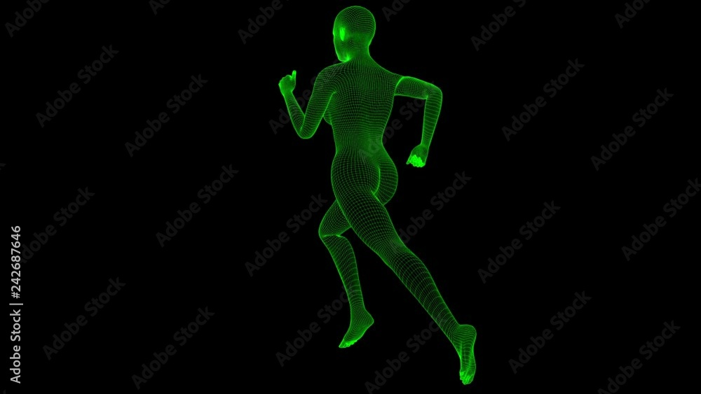 4K Futuristic Wireframe Android AI Woman Running Seamless Loop 4K Futuristic Wireframe Android AI Woman Running Seamless Loop
