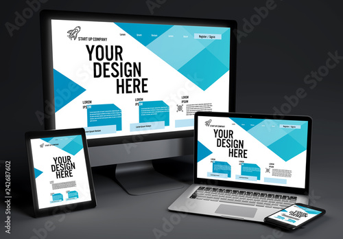 Multiple Devices in a Dark Room Mockup