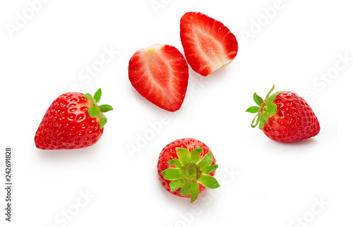 Fresh Strawberries top view isolated on white background