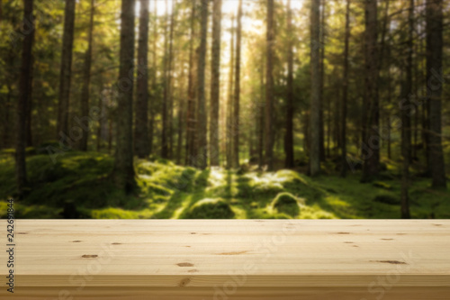 Wooden table top in front o...