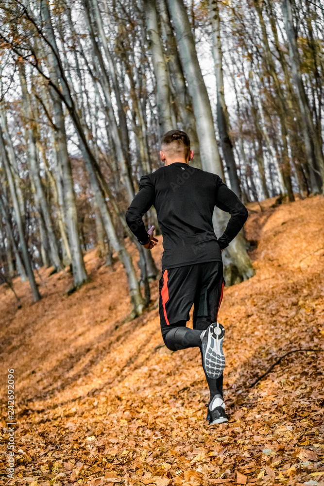 Fototapeta premium Athlete running in forest