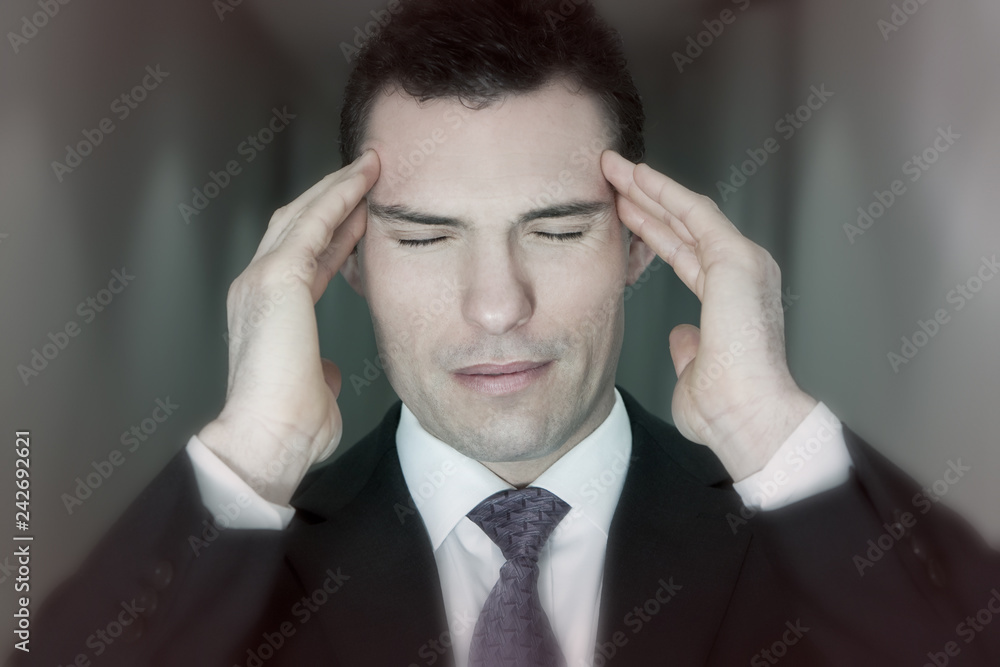 Business Man Suffering from Stress Migraine Headache Business Man Suffering from Stress Migraine Headache