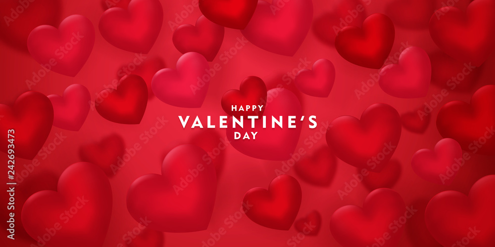 valentines day, 14th February, love day, 3d red hearts blur efect design romantic love day Celebration card vector illustration