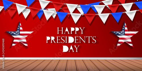 Presidents' Day. Presidents Day poster. Happy Presidents Day Background and symbols with USA flag. Vector illustration - Presidents' Day in the United States.