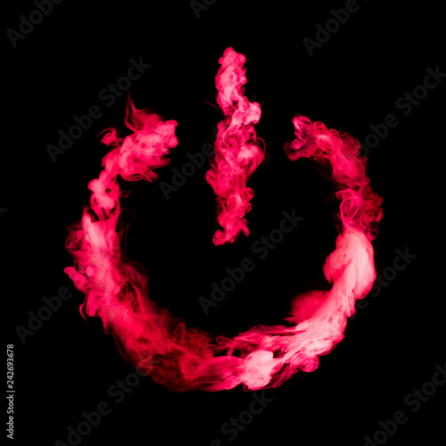 off sign button from red colorful smoke isolated on black background